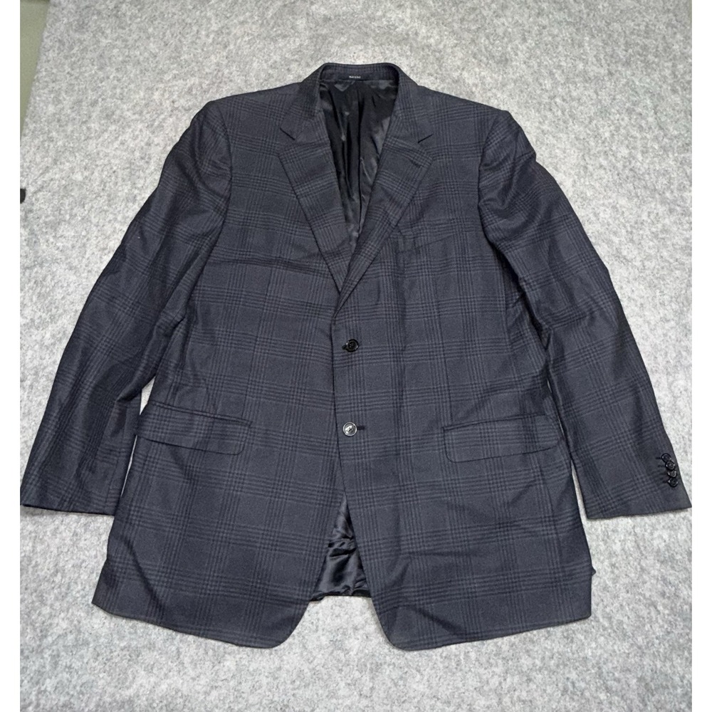 Ermenegildo Zegna Sport Coat Blazer 60L Blue Plaid 100% Wool 2-Button